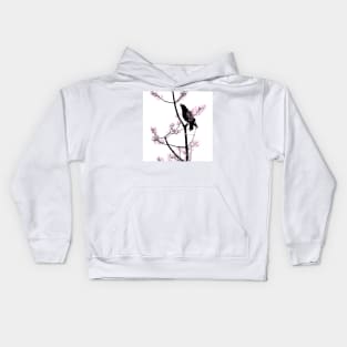 Cherry Blossom Raven - Bird on a Tree Branch Kids Hoodie